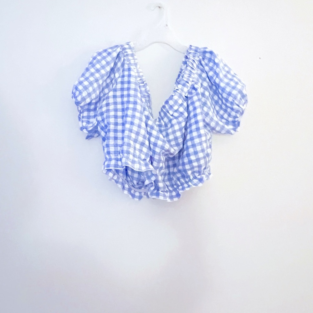 blue gingham short set